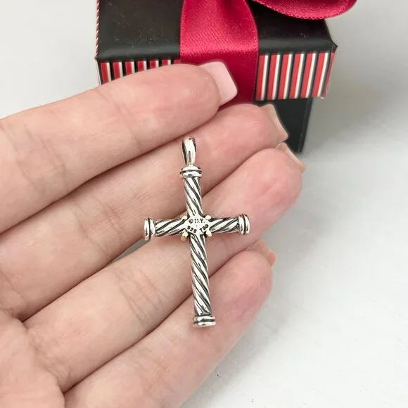 David Yurman Sterling Silver Cable Cross Pendant With 18K Gold X